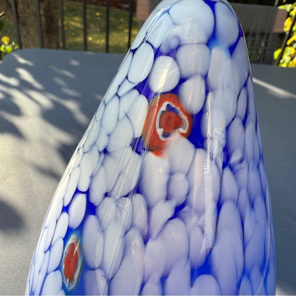 Italian Millefiori Blue and White Hand Blown Art Glass Vase or Light Cover - Picture 13 of 17